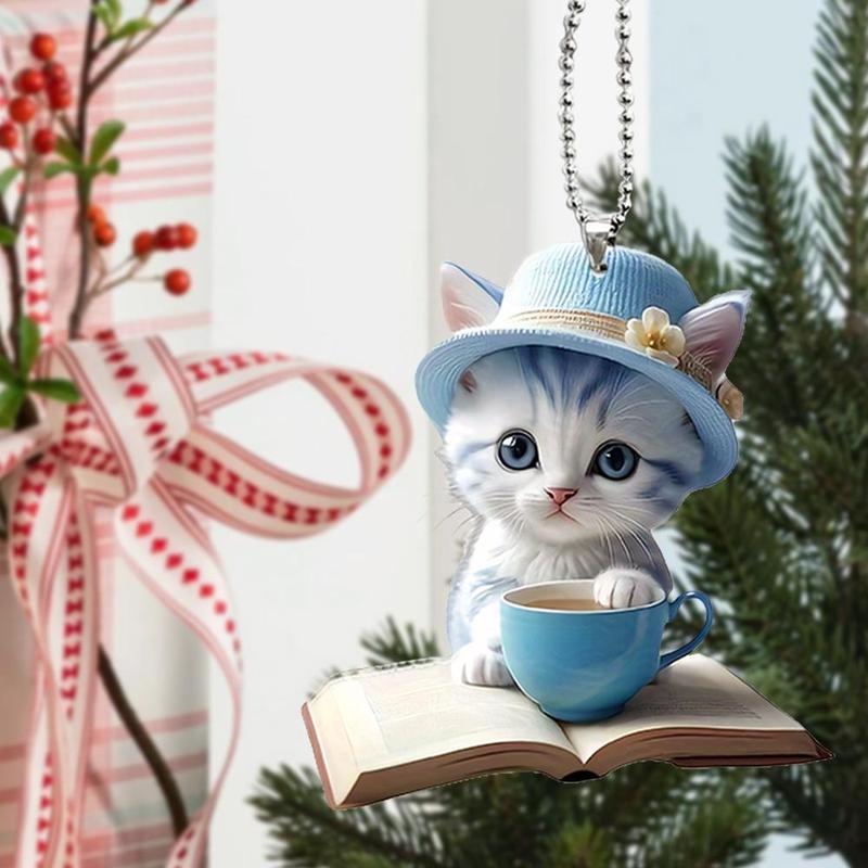 Cute Cartoon Cat Design Hanging Ornament, 1 Count Creative Acrylic Hanging Decor, Decorative Pendant for Home School Bag Keychain Festival