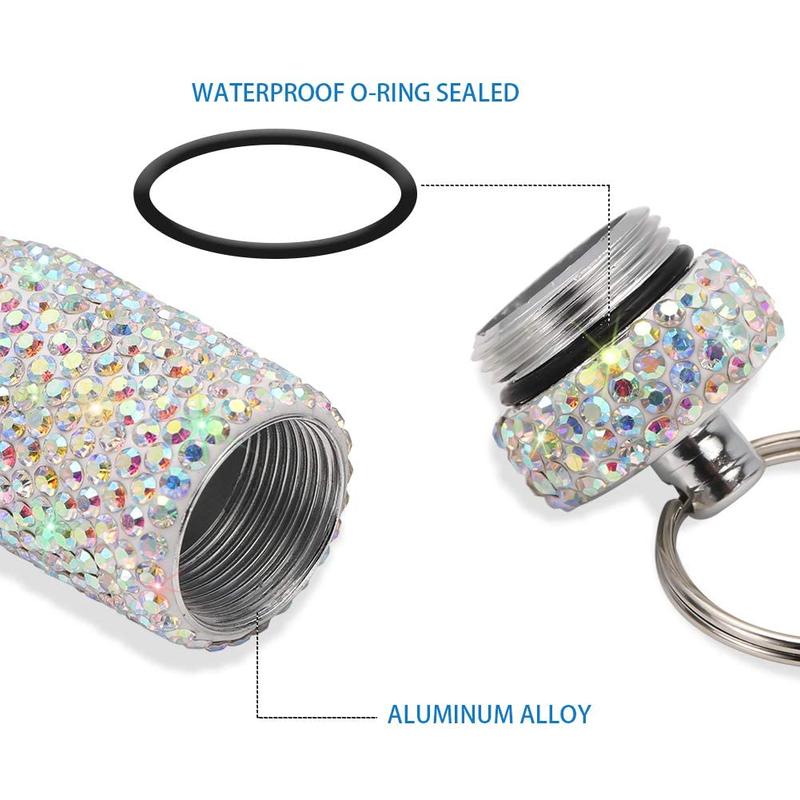 Portable Pill Case Pill Container Waterproof Pill Holder with Keychain Bling Pill Box Medicine Dispenser Bottle Storage for Outdoor Camping Travel (AB Color)  Ab Color Tin Canister