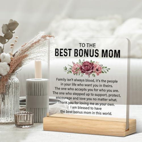 Bonus Mom Gift From Daughter Son, Bonus Mom Mothers Day Gifts, Thank You Gifts for Bonus Mom, Best Bonus Mom Acrylic Sign Keepsake Present