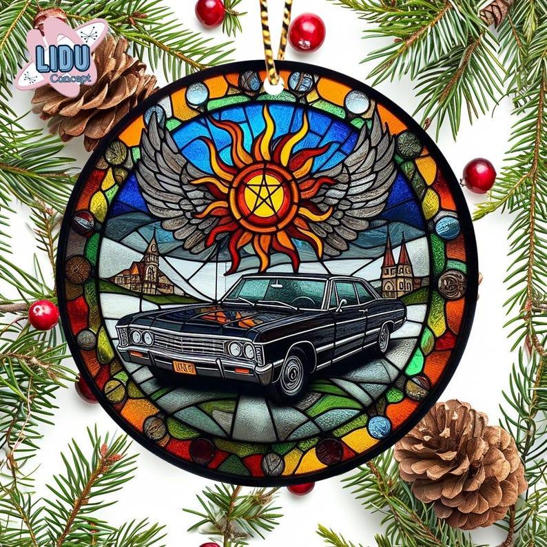 Supernatural Ceramic Ornament, Movie stained glass Ornament, Holiday Ornament, Sam And Dean, Winchester Christmas, Home Office Decoration