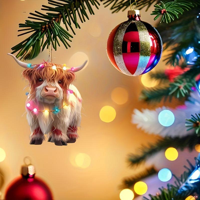 Cute Highland Cow Design Hanging Ornament, 1 Count Acrylic Christmas Tree Hanging Decoration, Hanging Decor for Home Party Festival