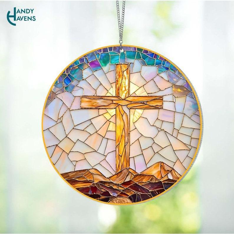 Catholic Cross Christian Acrylic Suncatcher, Christian Gift for Her,Christmas Window Hanging,Mosaic Suncatcher,Gift for Mom,Christmas Gifts