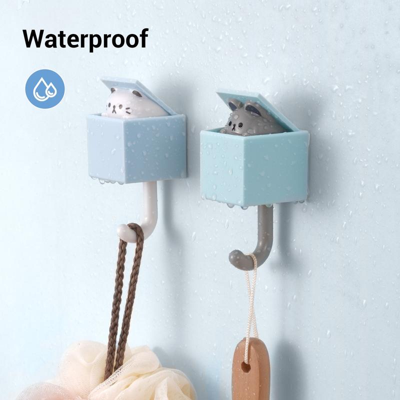 xCool Cute Animal Hooks for Hanging Key, Coat, Hat, Towel, Bag, Purse, Heavy Duty Waterproof Decorative Wall Hooks for Bathroom, Kitchen, 2PCS Adhesive Organiser Hangable