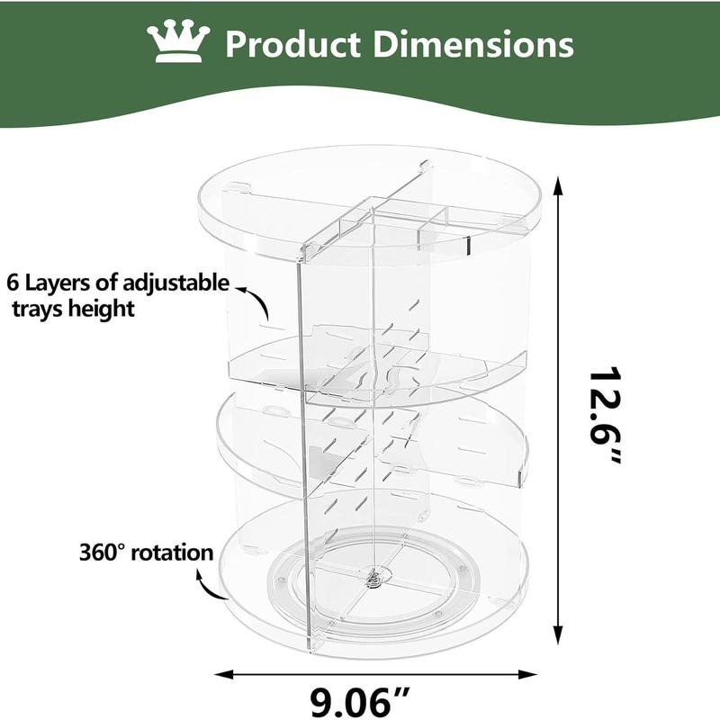 AHOME 360 Rotating Makeup Organizer, Adjustable Cosmetic Storage Organizer Shelf, Large Capacity Make up Display Shelf, 6 Layers Adjustable Acrylic Shelf Height, Clear URMOP360C Racks