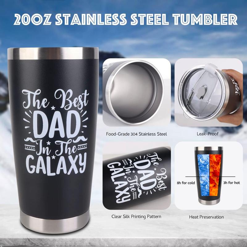 Dad Gifts, 8countFathers Day Gift Includes 20oz Tumbler with Lid Straw Brush Socks Bracelet Key Chain Thanks Card Gift Box, Dad Ever Gifts from Daughter Son for Christmas Birthday