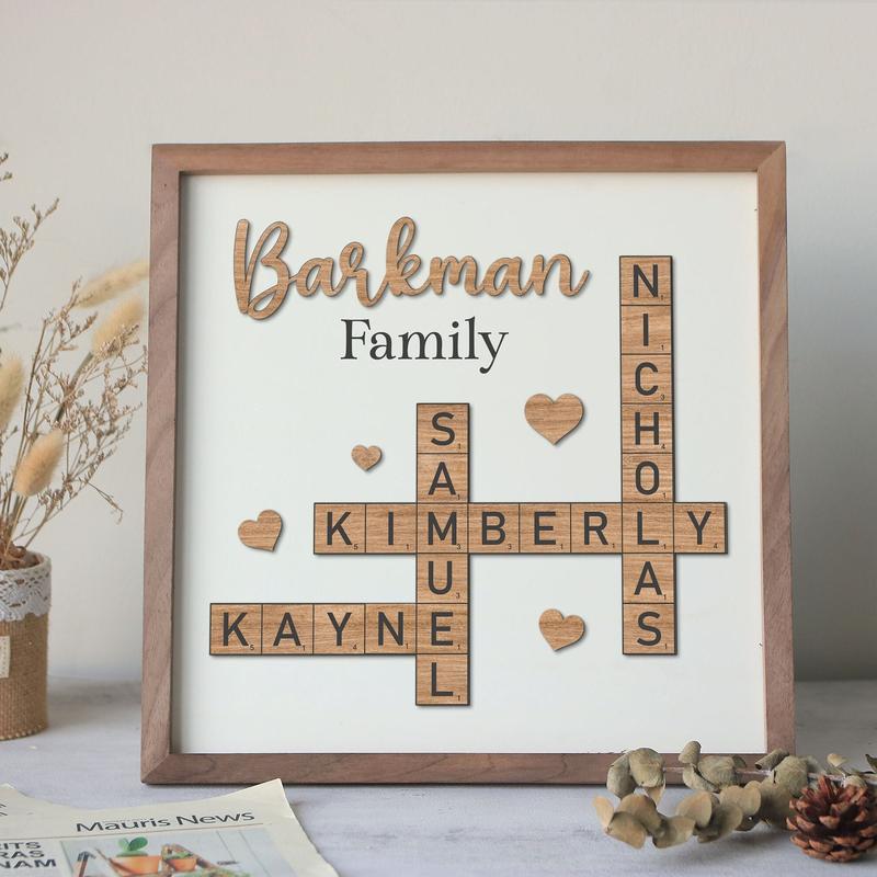 Personalized Family Name Sign Crossword Scrabble Wooden Sign Custom Family Letter Tile Name Puzzle Last Name Sign Best Friend Gifts