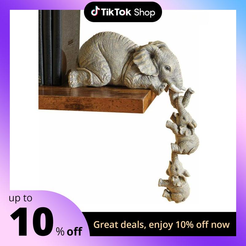 3Pcs Set Elephant Shelf Sitter, Mother Elephant Hanging Baby Elephants, Mantelpiece Decoration, Elephant Statue Sculpture Resin Figurines for Home Decor Ornaments