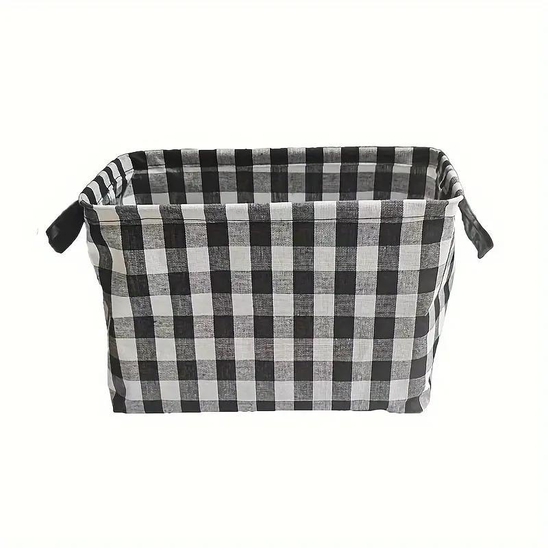 Plaid Pattern Storage Basket, 1 Count Foldable Clothes Toy Storage Basket with Handle, Home Organizer for Living Room Bedroom Closet Office Dormitory