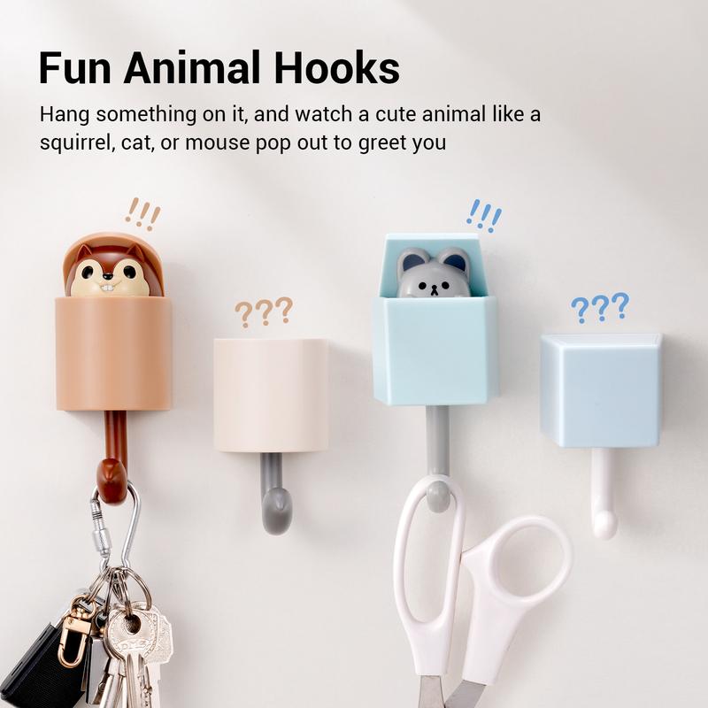 xCool Cute Animal Hooks for Hanging Key, Coat, Hat, Towel, Bag, Purse, Heavy Duty Waterproof Decorative Wall Hooks for Bathroom, Kitchen, 2PCS Adhesive Organiser Hangable