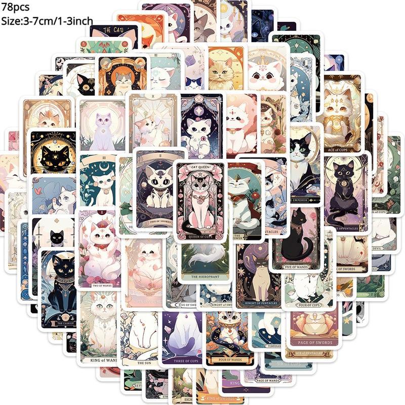 78pcs Cartoon Cat Tarot Series Graffiti Sticker, Creative Waterproof Decorative Stickers, Diy Decals For Water Bottle, Laptop, Phone Case, Scrapbooking, Journal Making