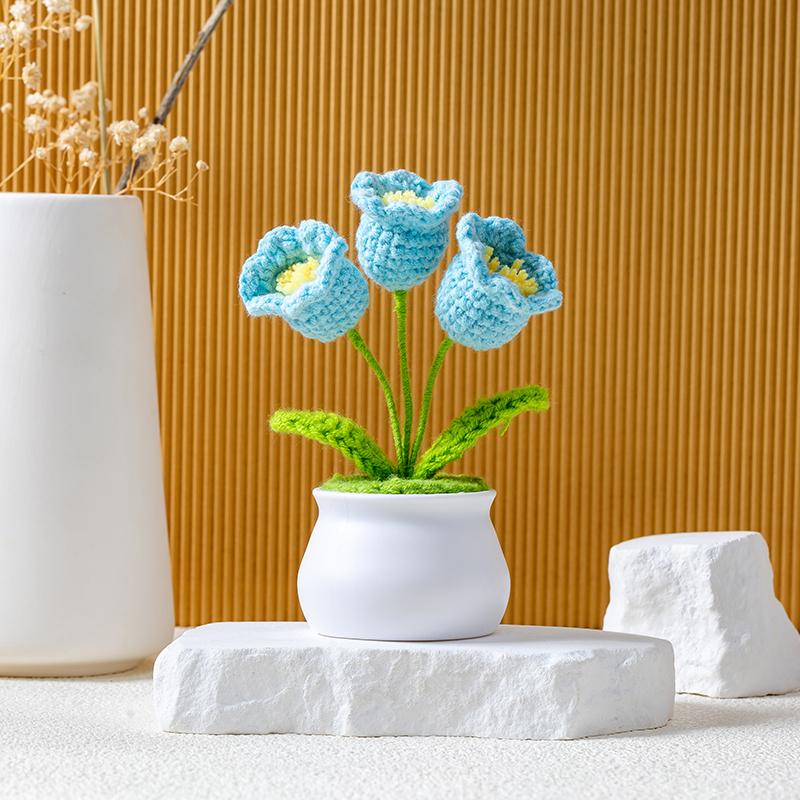 Handmade Knitted Flower Potted Plant Crochet Flower Knit Flowers Decor for Home Office Gift to Christmas Holidays Women Girls Decorative Fruit