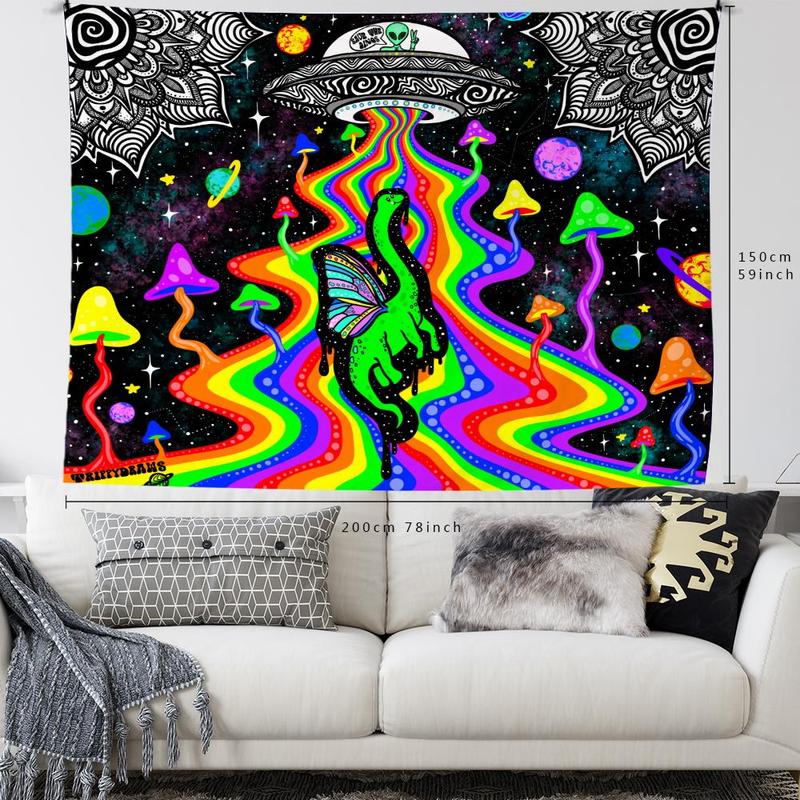 Alien & Butterfly Print Tapestry, 1 Count Aesthetic Spaceship Dinosaur Pattern Wall Hanging Tapestry, Decorative Wall Art for Home Living Room