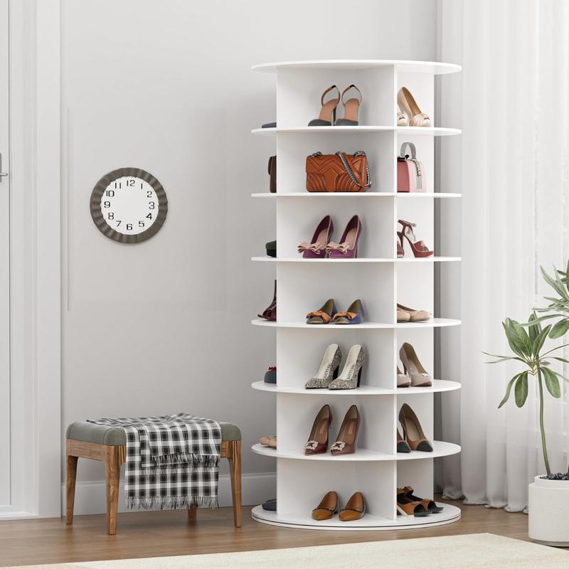 Rotating Shoe Rack Tower - 7-Tier Spinning Handbag Shoe Display Lazy Susan Organizer, 360° Revolving Shoe Rack Storage Round Carousel Cabinet, for Entryway, Living Room, Bedroom Minimalist Standing