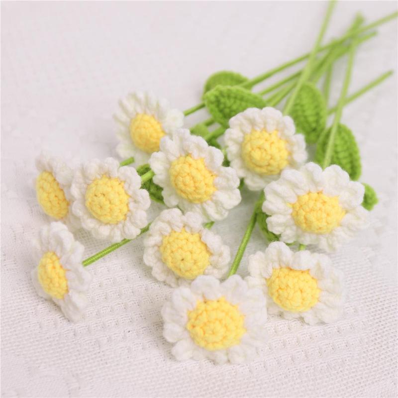 Crochet Daisy Flower, 10pcs set Handmade Knitting Flower, DIY Artificial Flower for Home Office Cafe Decor