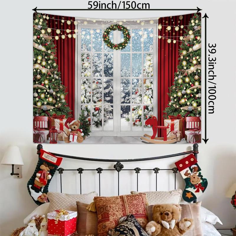 Christmas Tree Pattern Wall Tapestry, 1 Count Hanging Wall Tapestry, Wall Art Decorative Banner for Home Living Room Bedroom