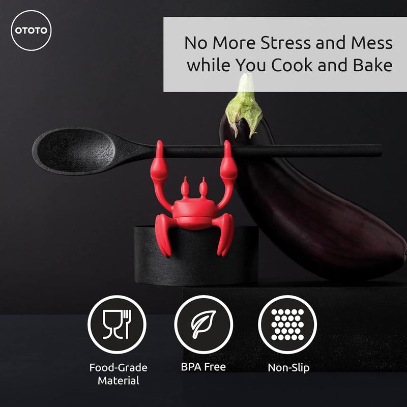 OTOTO Red the Crab Silicone Utensil Rest - Kitchen Gifts, Silicone Spoon Rest for Stove Top - Heat-Resistant Kitchen and Grill Utensil Holder - Non-Slip Spoon Holder Stove Organizer, Steam Releaser