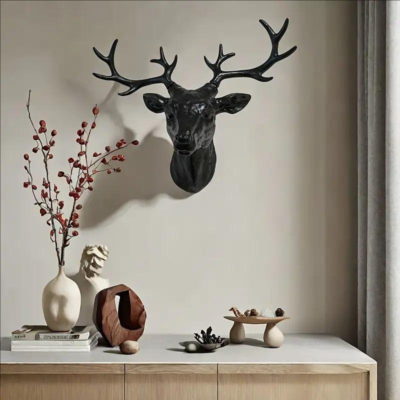 Creative Deer Head Design Wall Mounted Decor, 1 Count Resin Deer Head Wall Art, Wall Hanging Decor for Home Living Room Bedroom Office