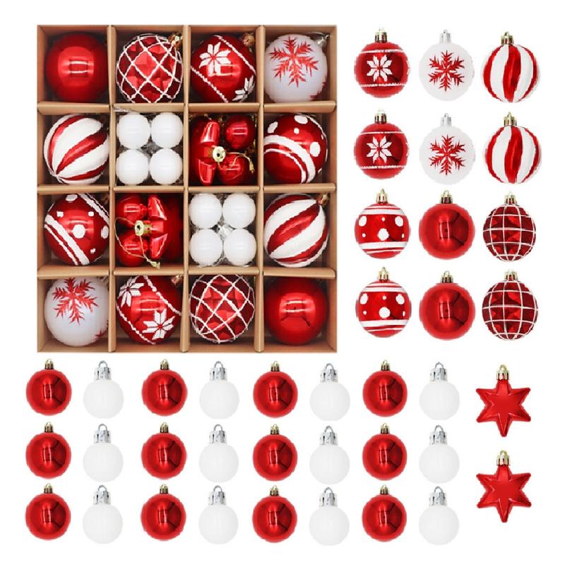 2.4 Inch Christmas Ball Ornaments,42pcs Shatterproof Red White Plastic Xmas Decoration,Santa Merry Christmas New Year Gifts Christmas Tree Decor