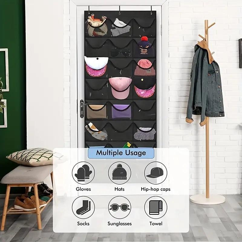 Hat Storage Organizer, 1 Count Punch Free Multi Grid Hat Organizer, Hanging Hat Storage Rack for Door & Wardrobe, Home Organizer for Room