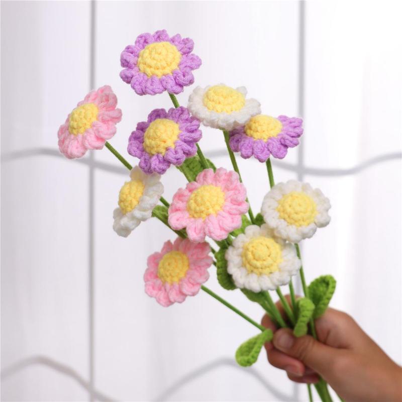 Crochet Daisy Flower, 10pcs set Handmade Knitting Flower, DIY Artificial Flower for Home Office Cafe Decor