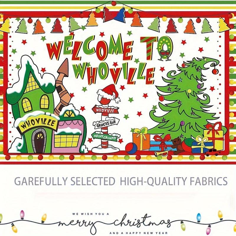 Christmas Themed Backdrop, 1 Count Welcome To Whoville Backdrop, Xmas Background Party Photo Booth Props for Winter Holiday Birthday Vacation Party