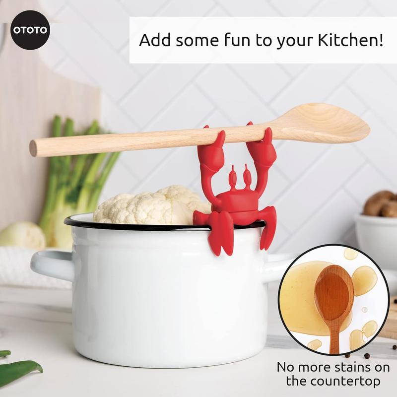 OTOTO Red the Crab Silicone Utensil Rest - Kitchen Gifts, Silicone Spoon Rest for Stove Top - Heat-Resistant Kitchen and Grill Utensil Holder - Non-Slip Spoon Holder Stove Organizer, Steam Releaser