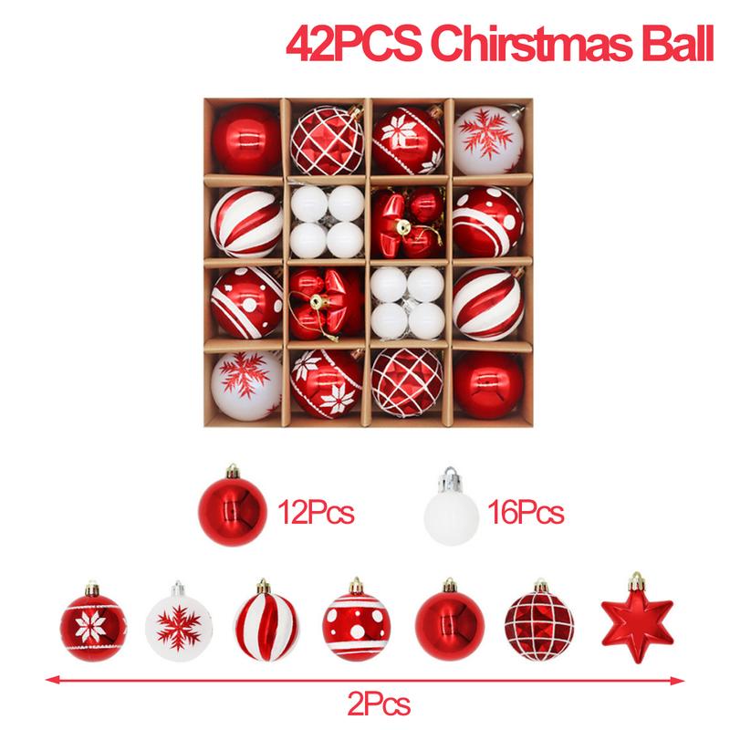 2.4 Inch Christmas Ball Ornaments,42pcs Shatterproof Red White Plastic Xmas Decoration,Santa Merry Christmas New Year Gifts Christmas Tree Decor