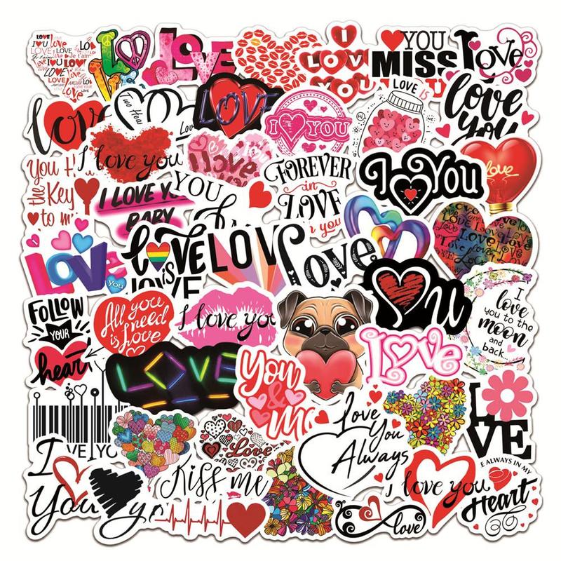 Love Series Graffiti Stickers, 50pcs Sweet Waterproof Decorative Stickers, Romantic Valentine's Day Decor DIY Decals for Water Bottle, Laptop, Phone Case, Scrapbooking, Journal Making