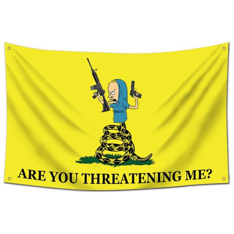 Gadsden Are You Threatening Me 3x5Ft Flag Funny Banner UV Resistance Fading Durable Man Cave Wall Banner for College Dorm Room Decor Tapestries