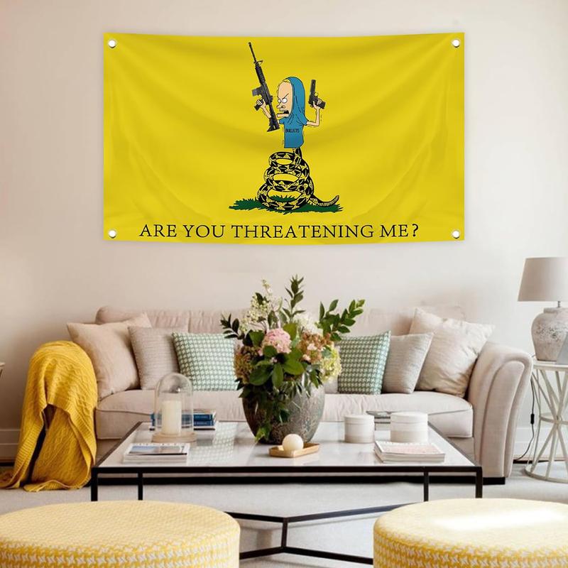 Gadsden Are You Threatening Me 3x5Ft Flag Funny Banner UV Resistance Fading Durable Man Cave Wall Banner for College Dorm Room Decor Tapestries