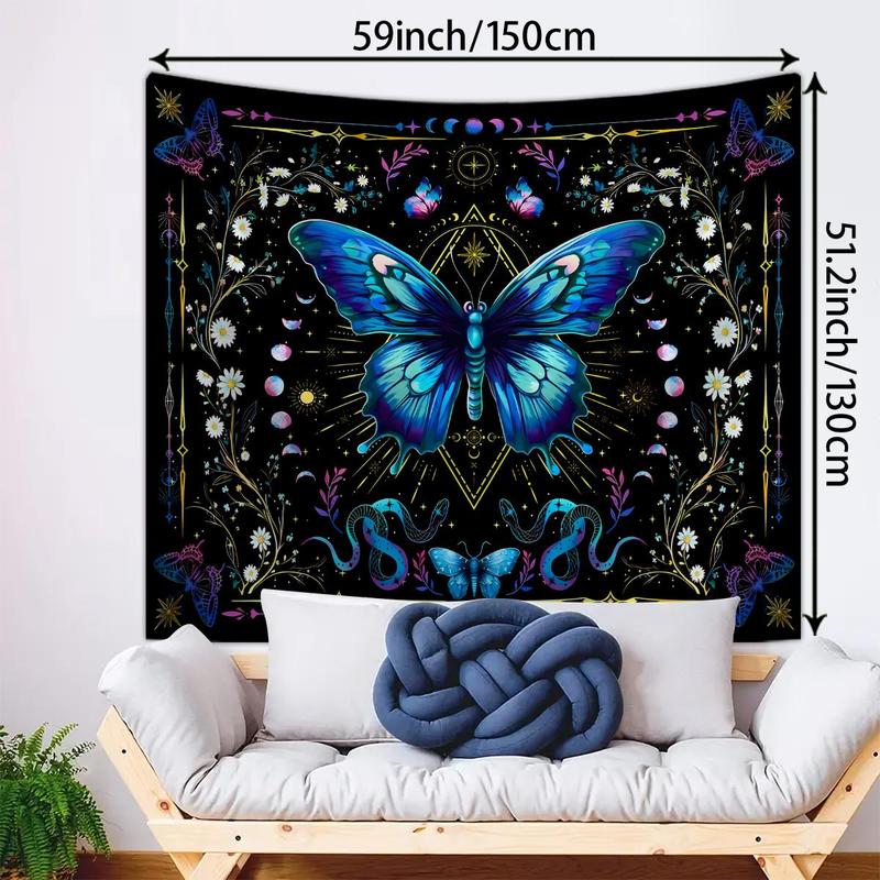 Butterfly & Floral Pattern Tapestry, Boho Style Wall Hanging Blanket, Wall Art Decor for Home Living Room Bedroom Dorm