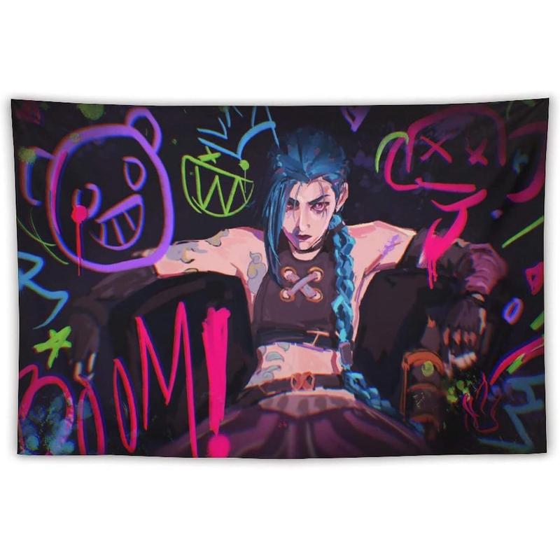 Arcane Flag, Jinx Anime League Of Legends Tapestry Flag, 3x5ft Hanging Flag, Gamer Room Decor, House Flag, Gift For LOL Player  Room Accessories, Bedroom Flags, Cool Flag For Room, Dorm Decor