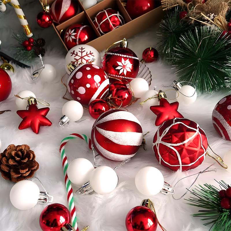 2.4 Inch Christmas Ball Ornaments,42pcs Shatterproof Red White Plastic Xmas Decoration,Santa Merry Christmas New Year Gifts Christmas Tree Decor