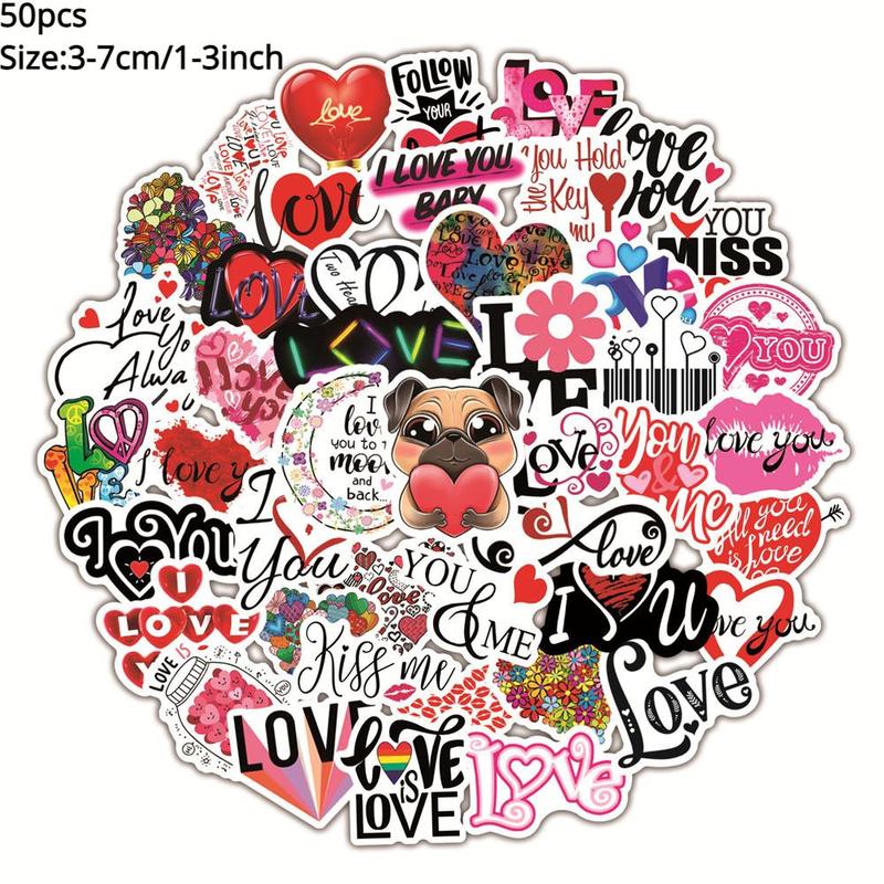 Love Series Graffiti Stickers, 50pcs Sweet Waterproof Decorative Stickers, Romantic Valentine's Day Decor DIY Decals for Water Bottle, Laptop, Phone Case, Scrapbooking, Journal Making