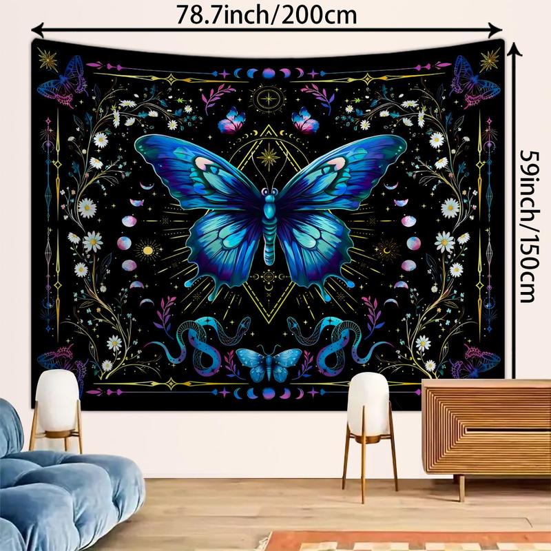 Butterfly & Floral Pattern Tapestry, Boho Style Wall Hanging Blanket, Wall Art Decor for Home Living Room Bedroom Dorm