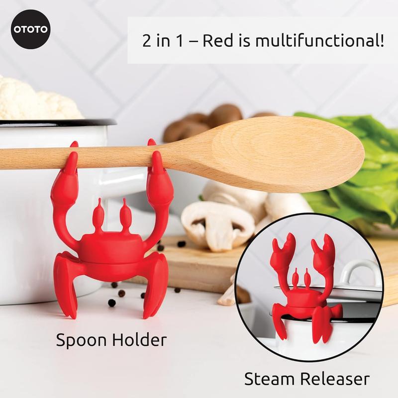 OTOTO Red the Crab Silicone Utensil Rest - Kitchen Gifts, Silicone Spoon Rest for Stove Top - Heat-Resistant Kitchen and Grill Utensil Holder - Non-Slip Spoon Holder Stove Organizer, Steam Releaser