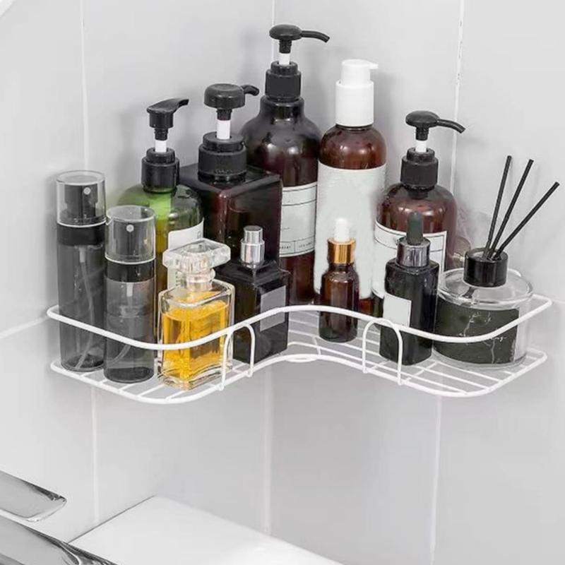 Bathroom Corner Shelf, Punch-free Wall Mounted Storage Organizer Rack, Hollow Design Multifunctional Organizer For Home Bathroom Kitchen Use, Room Accessories