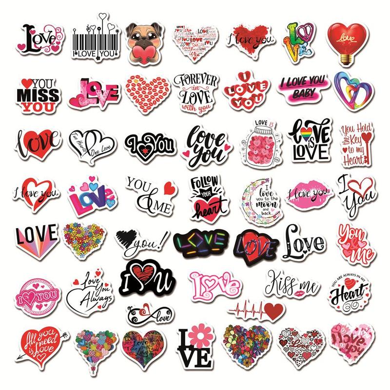 Love Series Graffiti Stickers, 50pcs Sweet Waterproof Decorative Stickers, Romantic Valentine's Day Decor DIY Decals for Water Bottle, Laptop, Phone Case, Scrapbooking, Journal Making