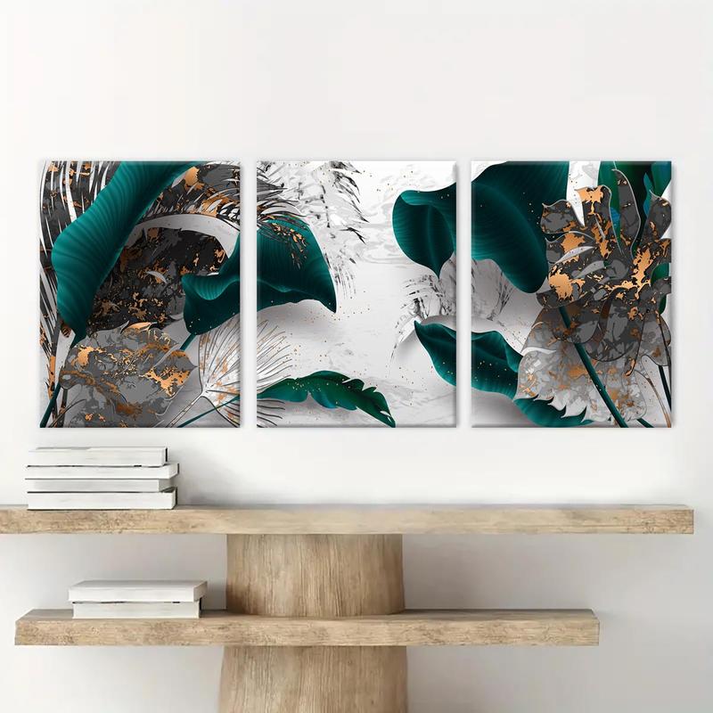 Abstract Plant Pattern Canvas Painting with Frame, 3 Counts set Modern Art Wall Art, Wall Decor for Home Living Room Bedroom, Room Decor, Christmas 2024 Ornament, Christmas Gift Ideas, Stocking Stuffers