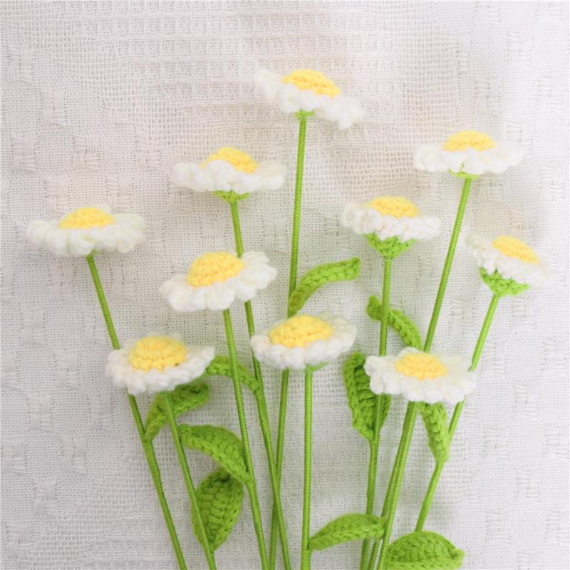 Crochet Daisy Flower, 10pcs set Handmade Knitting Flower, DIY Artificial Flower for Home Office Cafe Decor