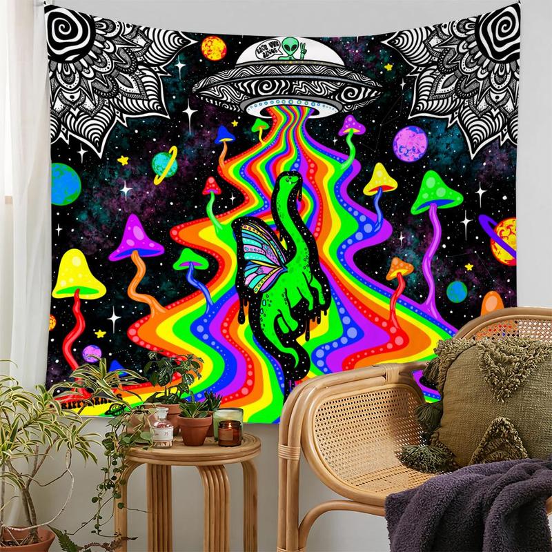 Alien & Butterfly Print Tapestry, 1 Count Aesthetic Spaceship Dinosaur Pattern Wall Hanging Tapestry, Decorative Wall Art for Home Living Room