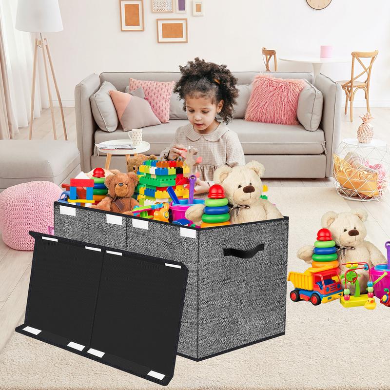 homyfort Large Toy Box Storage Chest for Kids Boys,Collapsible Toy Bin Organizer Basket with Lids for Blanket,Toys,Toddler,Nursery,Playroom (Black)