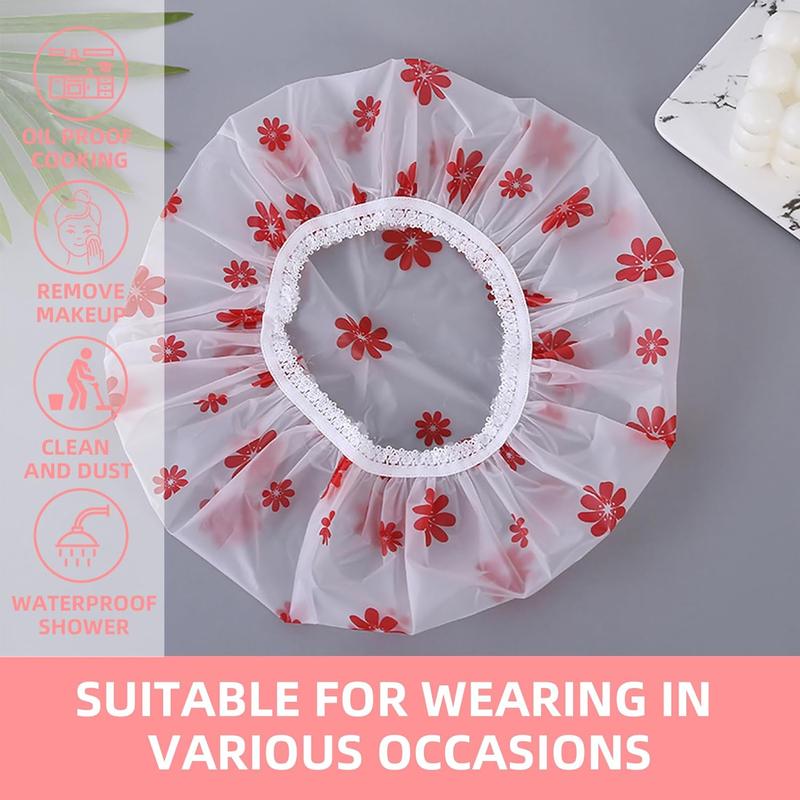 Shower Caps 3 Pack Waterproof Bath Caps Plastic Reusable Shower Hair Elastic Band Bath Hair Hat Stocking Stuffers Hair Wrap for Women Ladies Spa Salon Home Travel