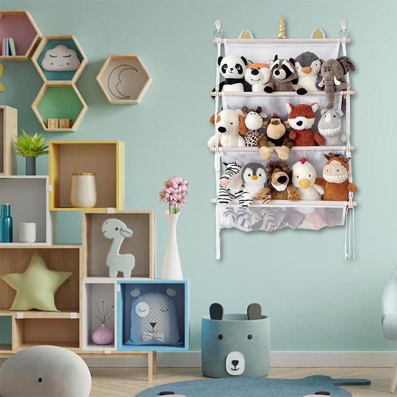 Wooden 3 Layer Plush Toy Storage Holder, 1 Count Wall Mounted Plush Toy Display Rack, Home Organizer for Bedroom, Living Room, Study Room