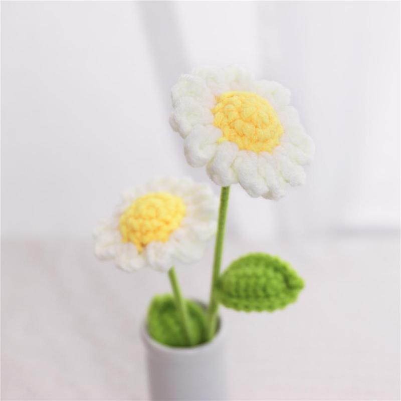 Crochet Daisy Flower, 10pcs set Handmade Knitting Flower, DIY Artificial Flower for Home Office Cafe Decor