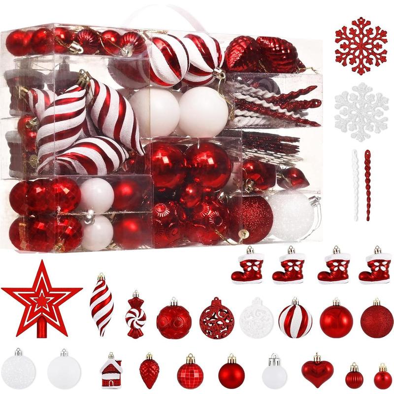 128pcs Christmas Ball Ornaments Set, Plastic Shatterproof Christmas Tree Ornaments for Home Wedding Holiday Birthday Party Decor，Black Friday Deal.