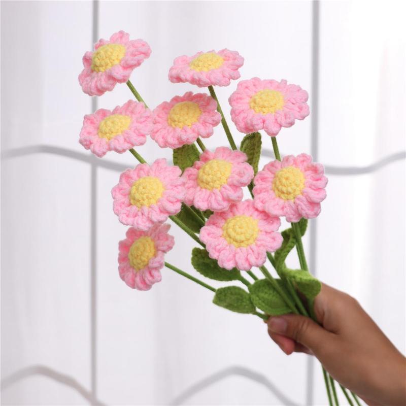 Crochet Daisy Flower, 10pcs set Handmade Knitting Flower, DIY Artificial Flower for Home Office Cafe Decor