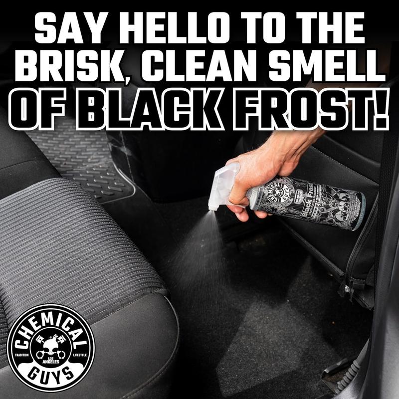 Chemical Guys AIR_224_16 Black Frost Air Freshener and Odor Eliminator, (Great for Cars, Trucks, SUVs, RVs, Home, Office, Dorm Room & More) 16 fl oz