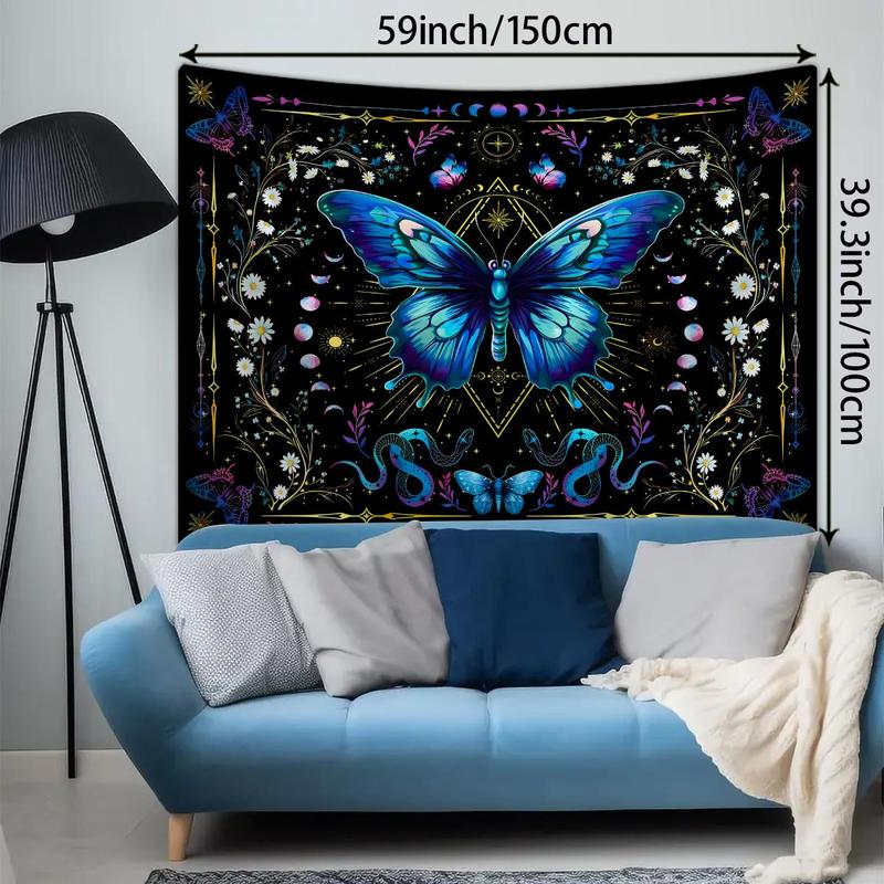 Butterfly & Floral Pattern Tapestry, Boho Style Wall Hanging Blanket, Wall Art Decor for Home Living Room Bedroom Dorm