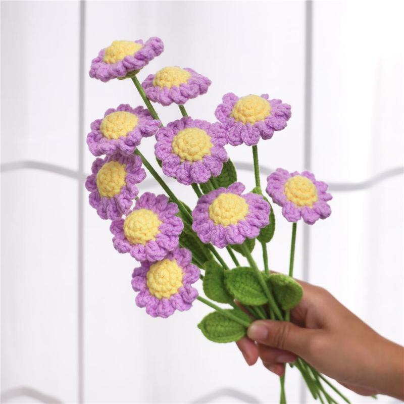 Crochet Daisy Flower, 10pcs set Handmade Knitting Flower, DIY Artificial Flower for Home Office Cafe Decor